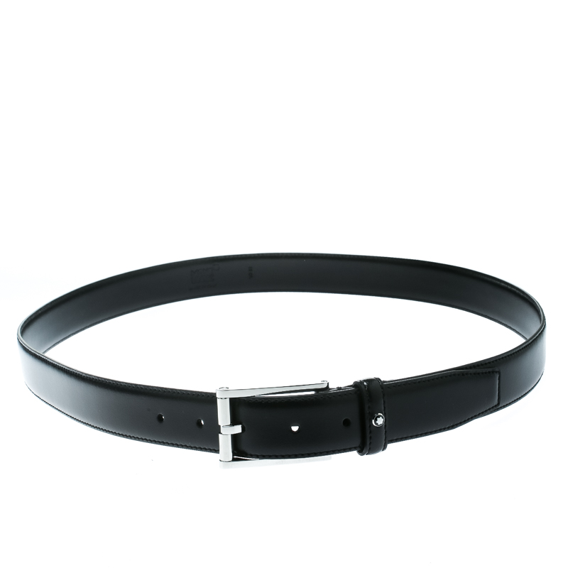 Pre Owned Montblanc Black Leather Classic Line Buckle Belt 105 CM