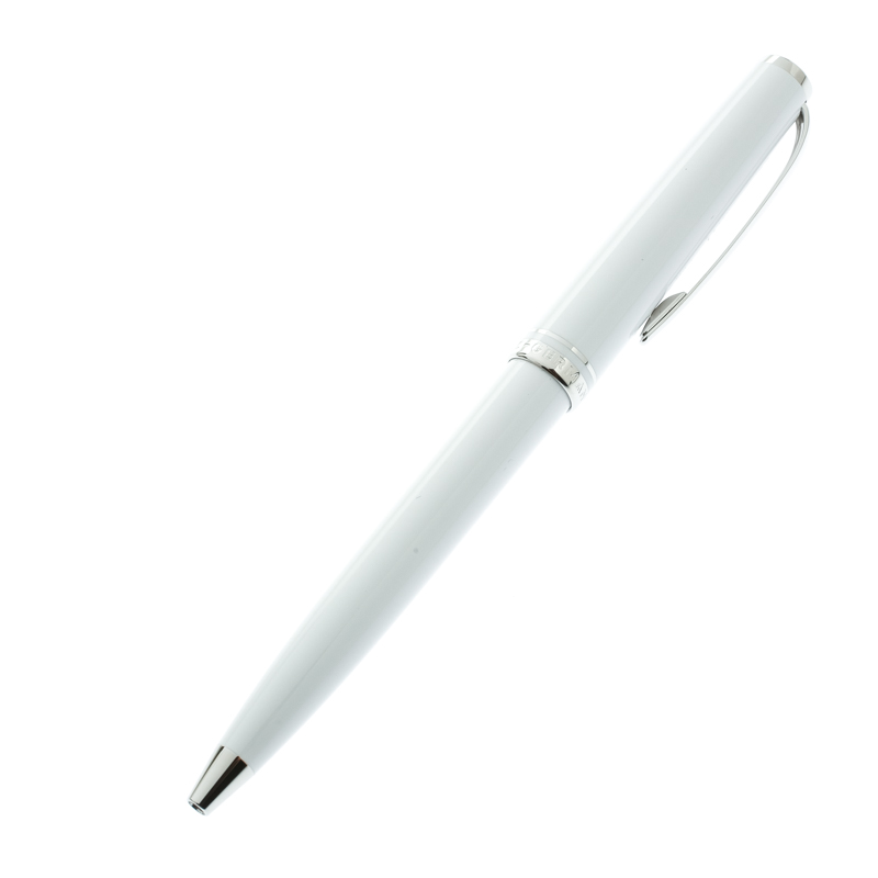 Pre Owned Montblanc White Resin Platinum Finish Ballpoint Pen