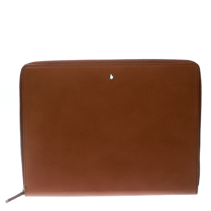 Pre Owned Montblanc Brown Leather Meisterstuck Zip Tablet Pouch