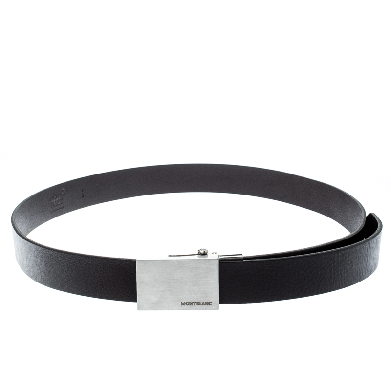 Pre Owned Montblanc Black Leather Military Buckle Belt 