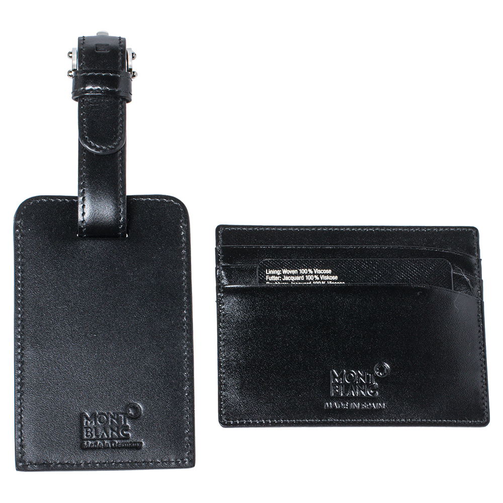 

Montblanc Black Leather Meisterstuck Card Holder and Luggage Tag Set