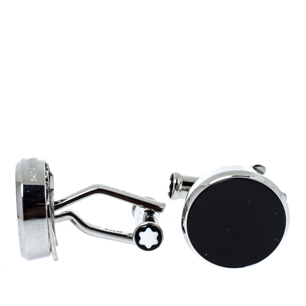 

Montblanc Silver Tone Onyx Cufflinks & Button Covers, Black