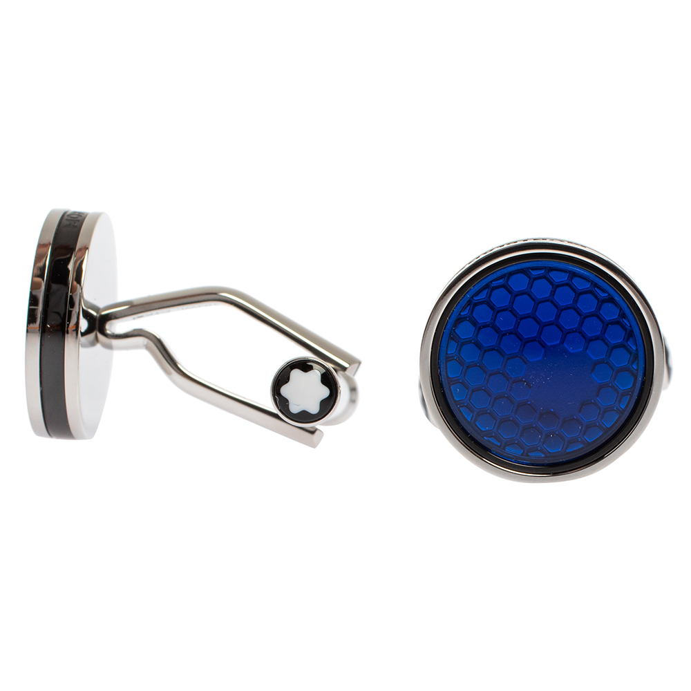 

Montblanc Silver Tone & Blue Glass Round Star Cufflinks