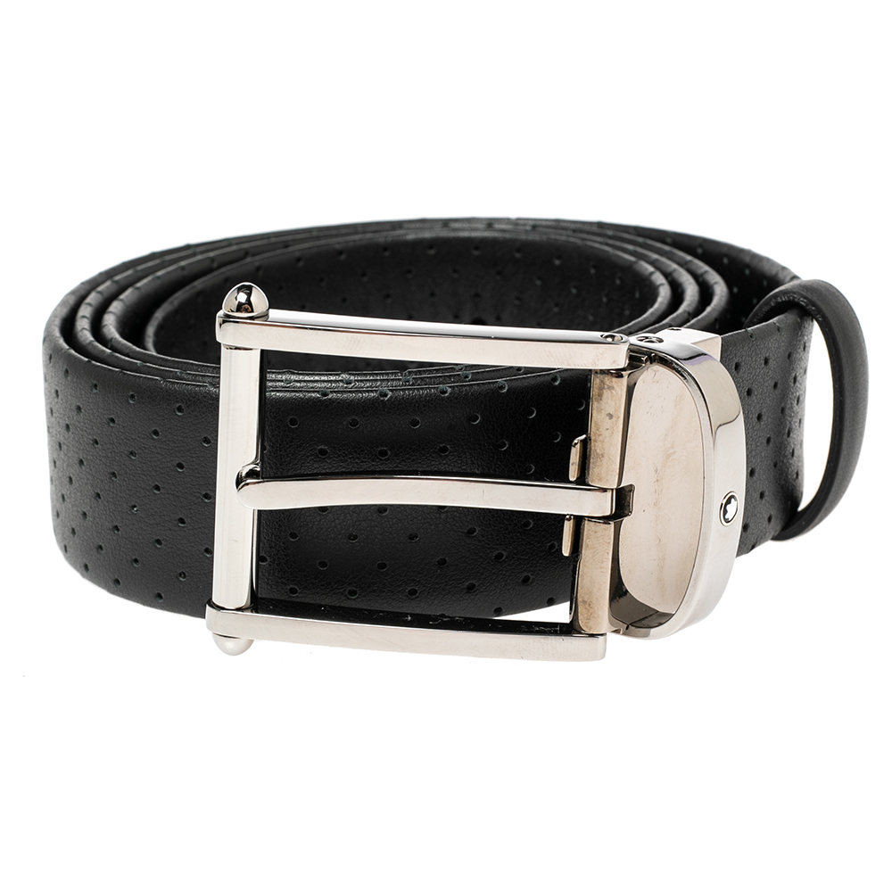 

Montblanc Black Perforated Leather Contemporary Line Buckle Belt