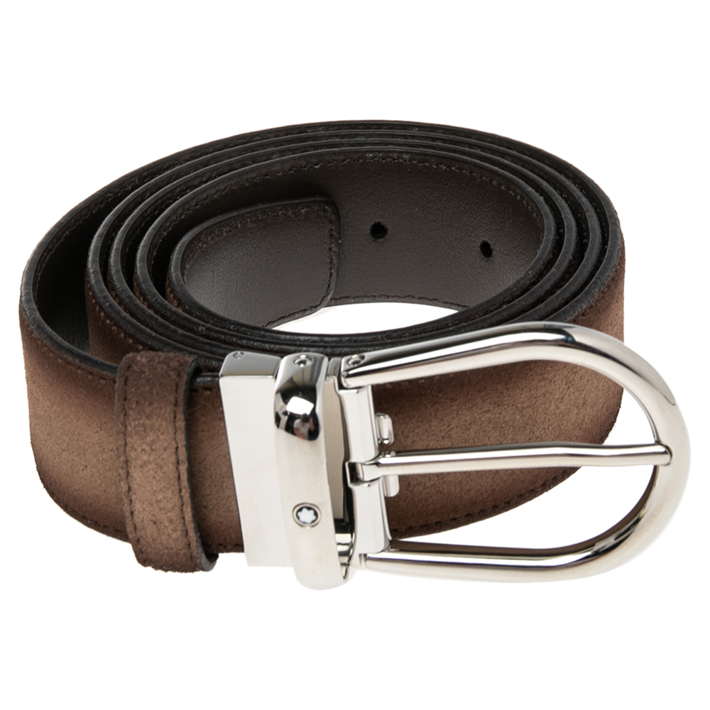 

Montblanc Ombre Brown Suede and Leather Casual Line Buckle Cut to Size Belt