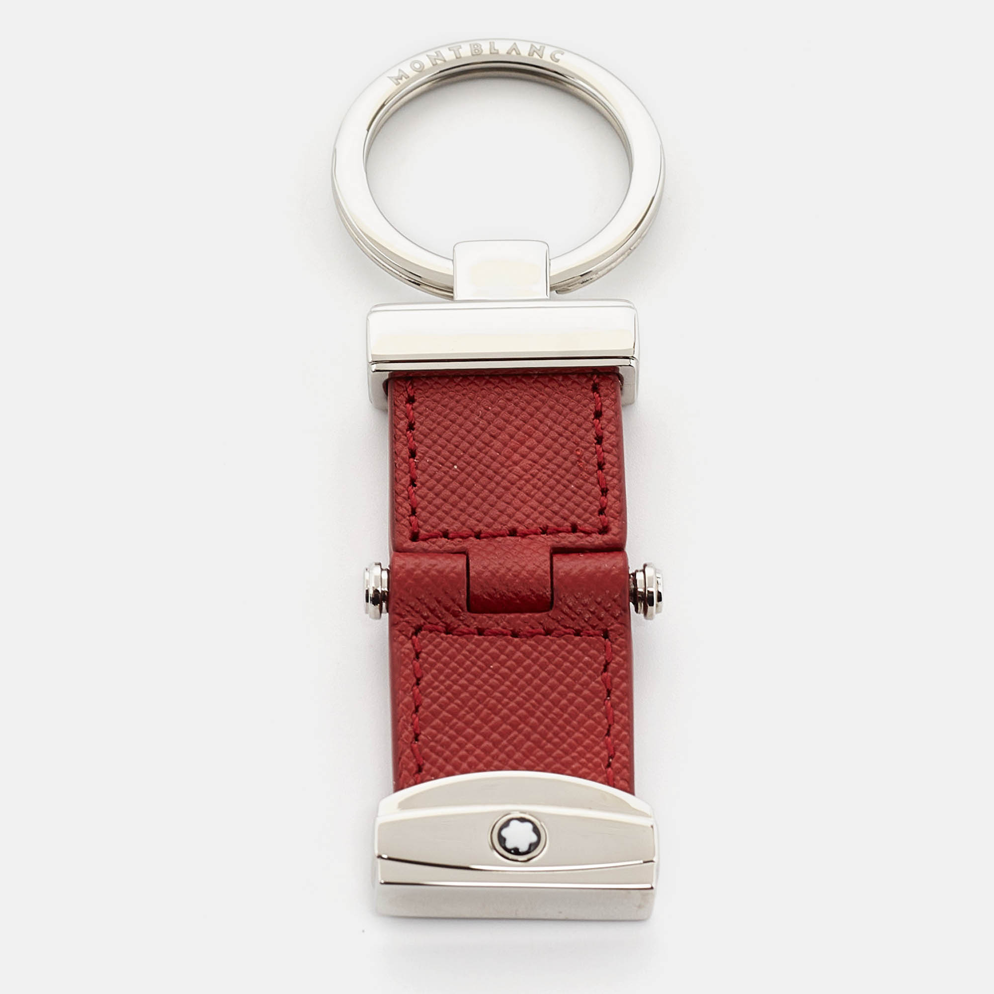 Pre-owned Montblanc Sartorial Rouge Leather Silver Tone Key Ring