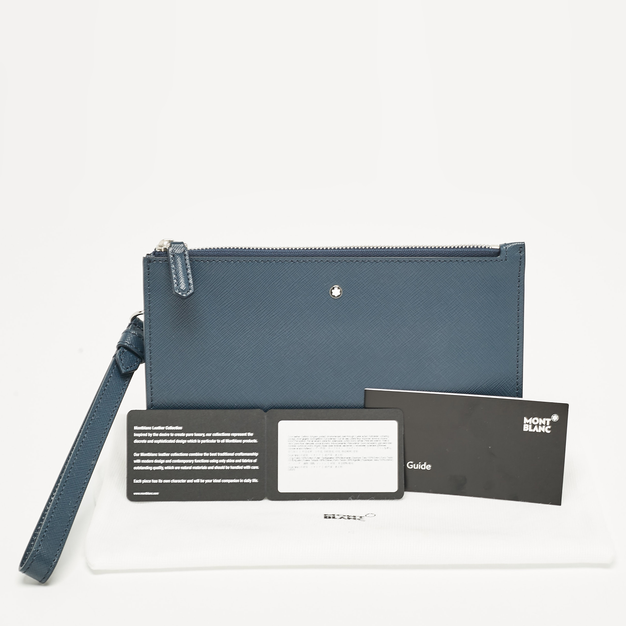 Montblanc Navy Blue Leather Zip Wristlet Pouch 