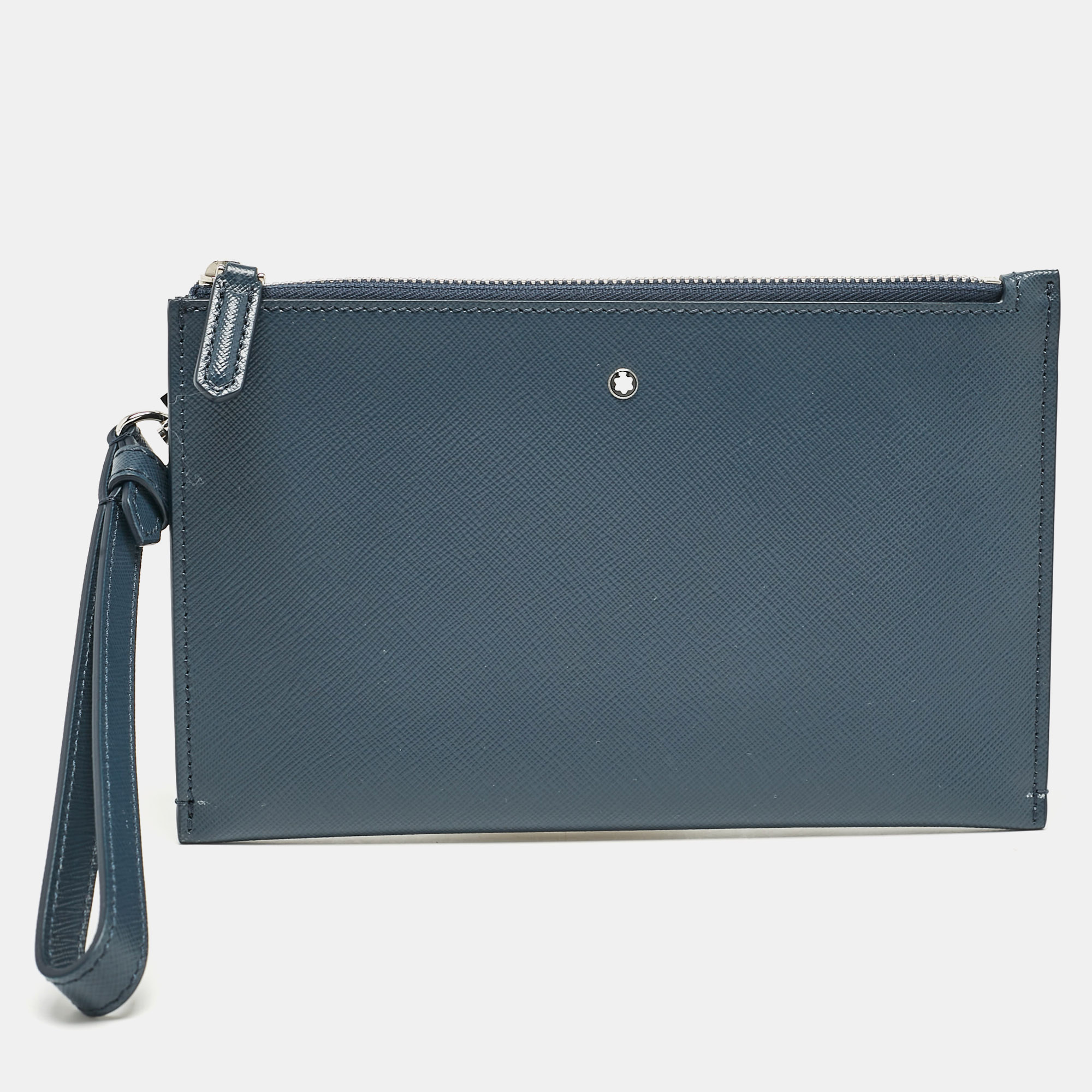 

Montblanc Navy Blue Leather Zip Wristlet Pouch