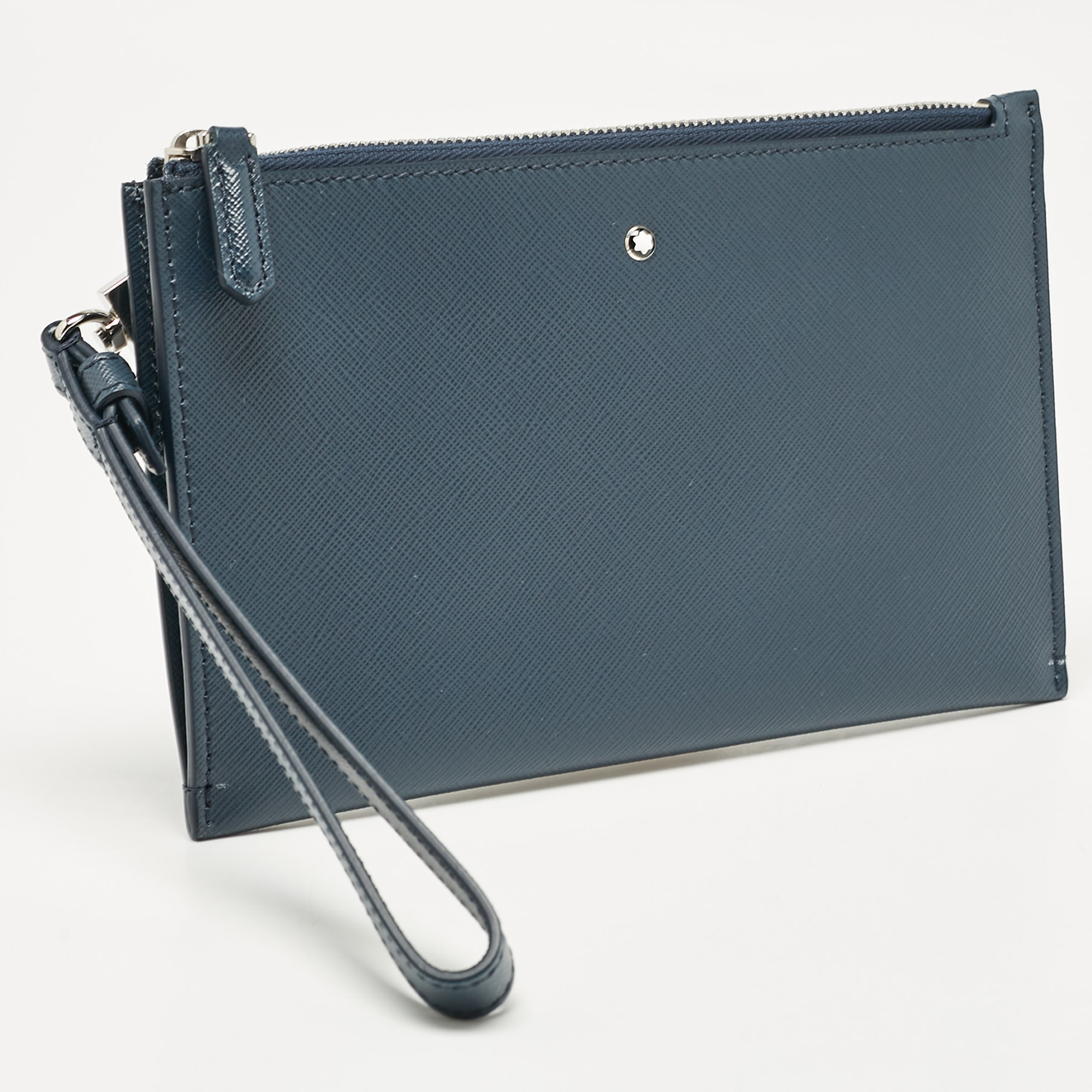 Montblanc Navy Blue Leather Zip Wristlet Pouch 