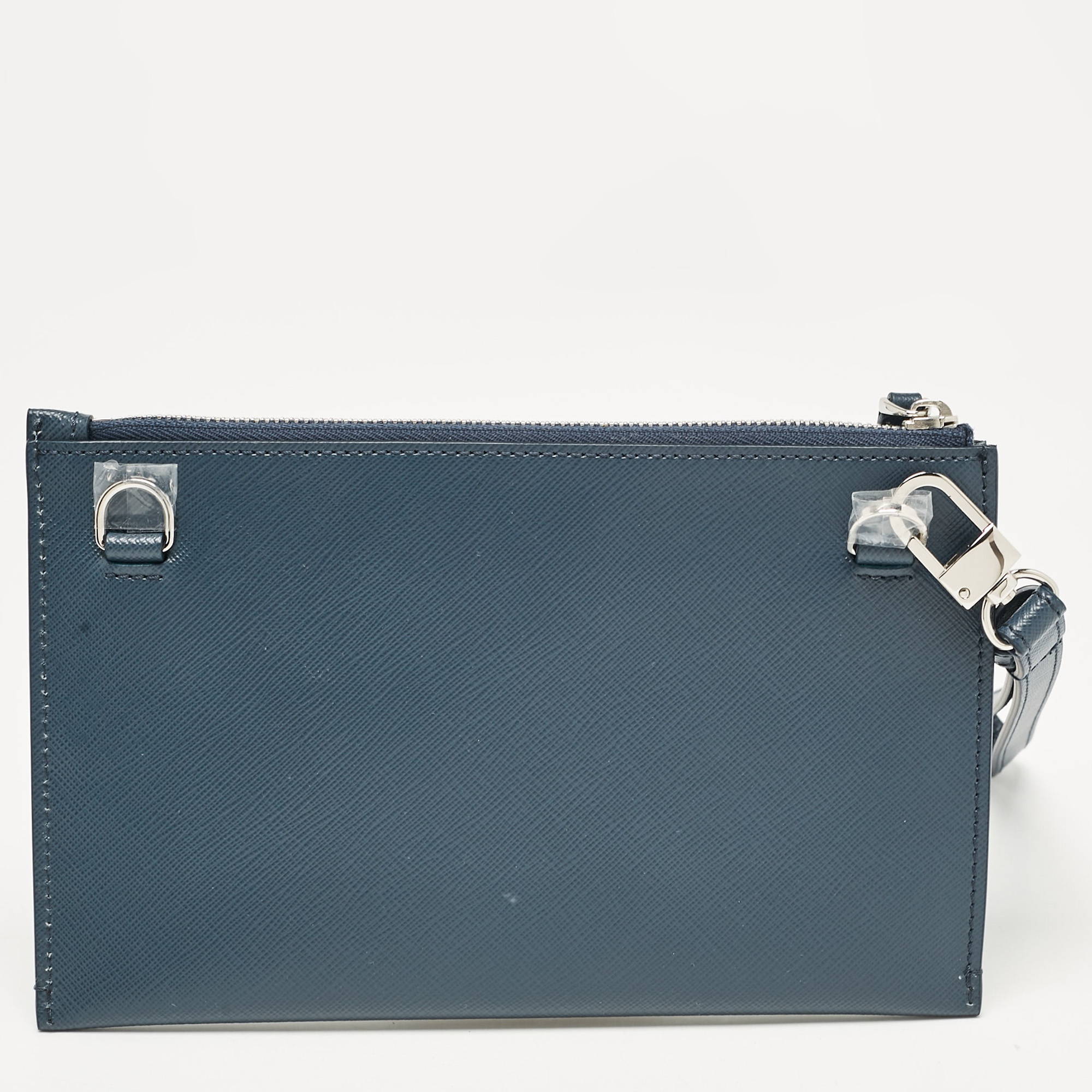 Montblanc Navy Blue Leather Zip Wristlet Pouch 