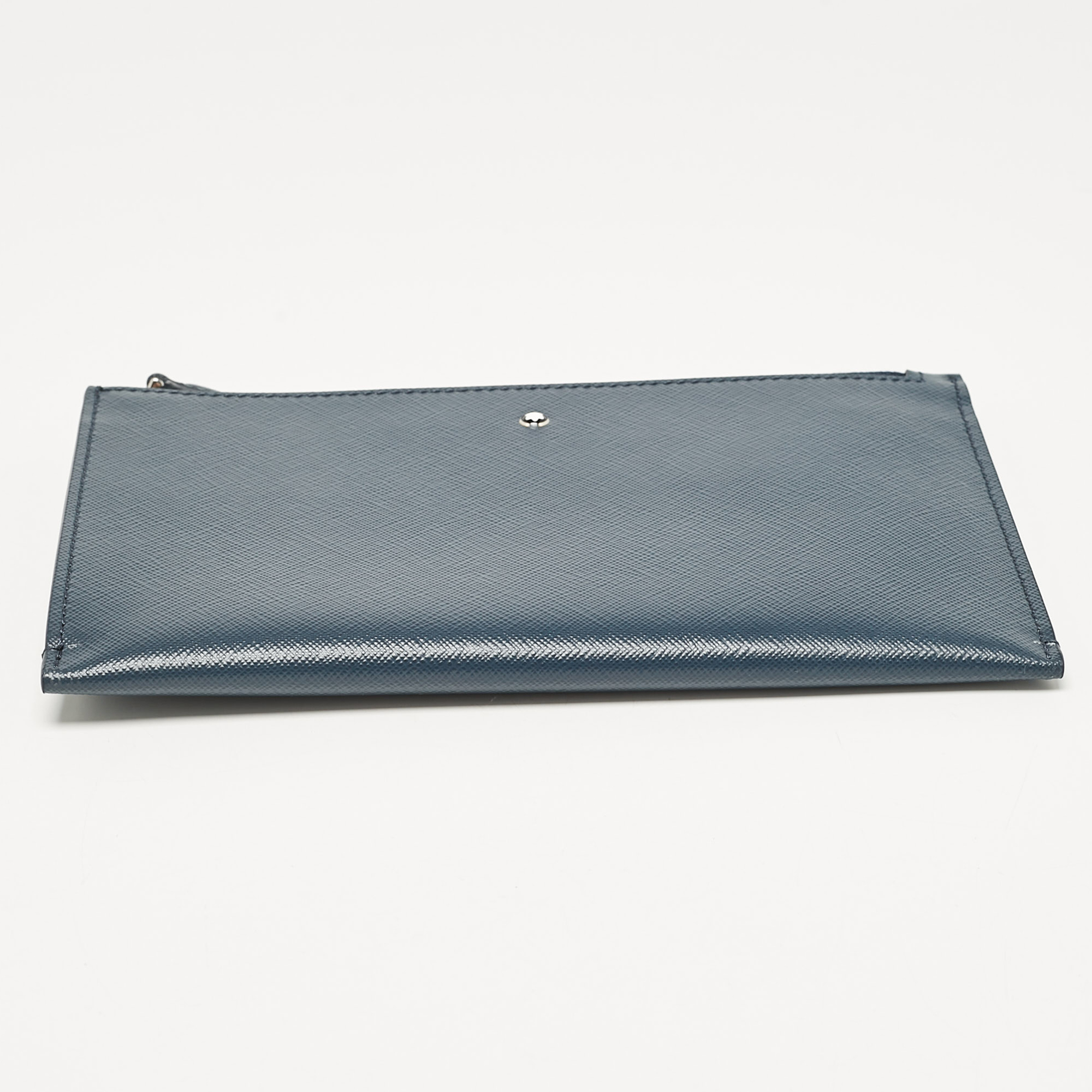 Montblanc Navy Blue Leather Zip Wristlet Pouch 