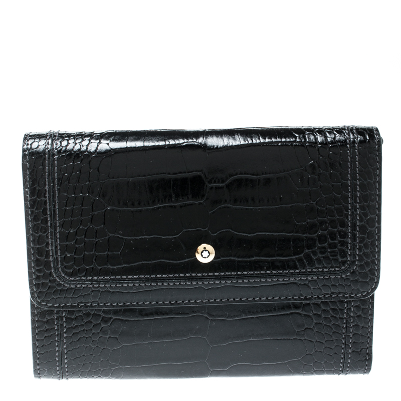 Montblanc Black Croc Embossed Leather La Vie De Boheme Coin Case