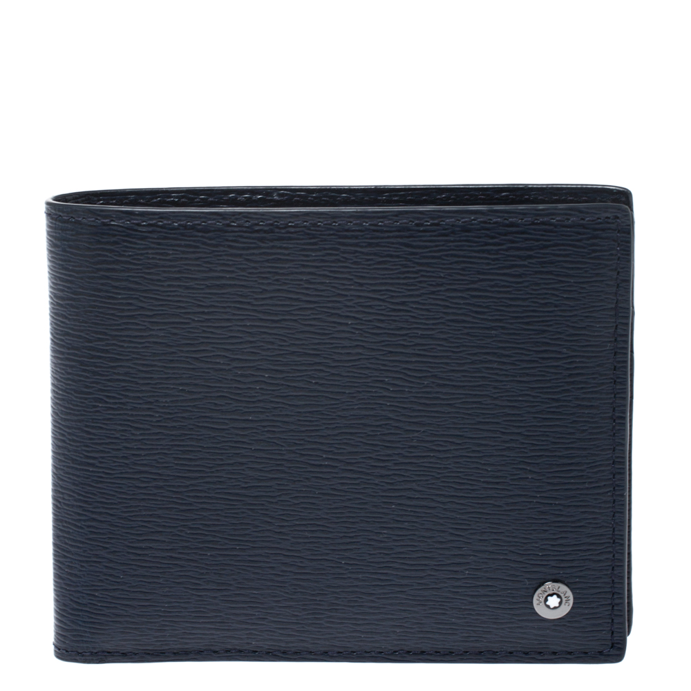 Pre Owned Montblanc Navy Blue Leather Westside Bifold Wallet