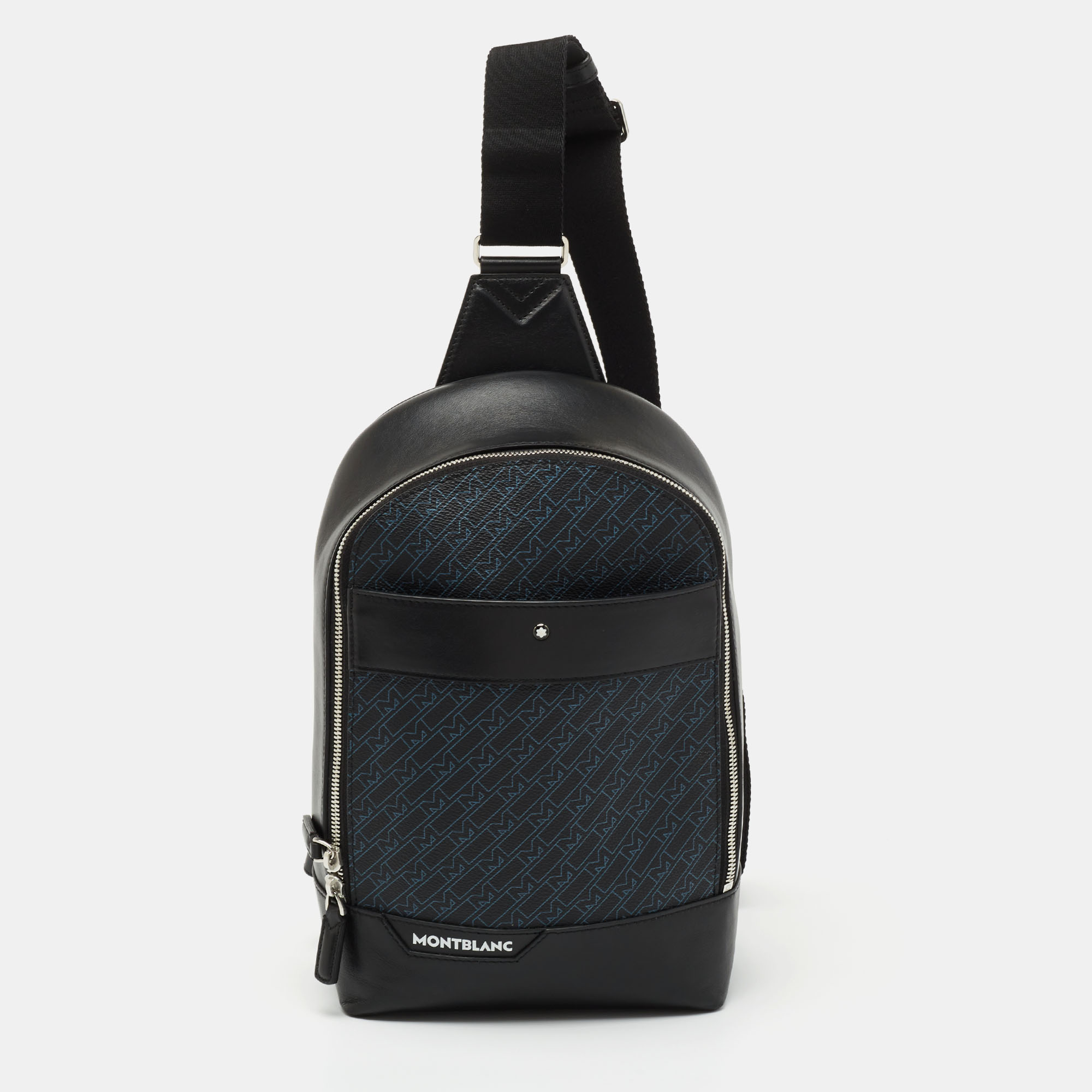 Montblanc Navy Blue/Black Monogram Canvas and Leather Small Sling Backpack