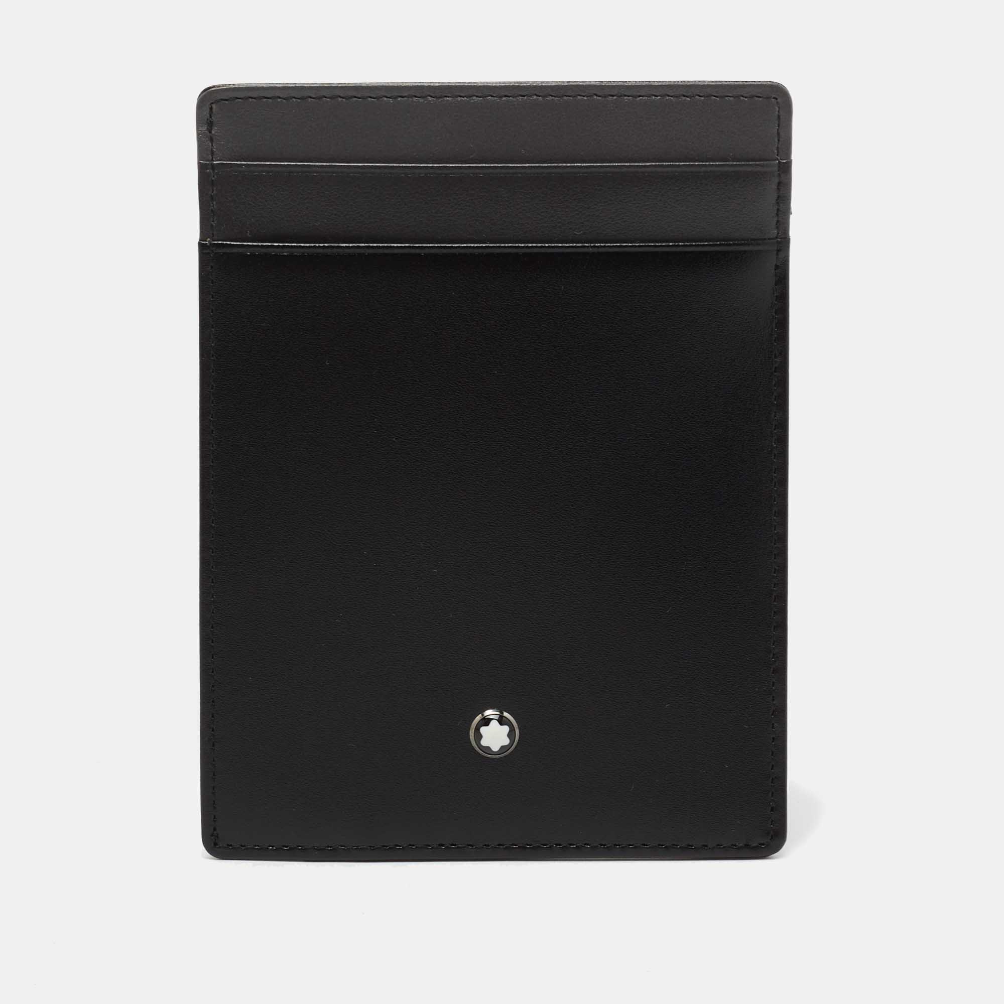 Pre Owned Montblanc Black/Grey Leather Meisterstuck Pocket 4cc ID Card Holder