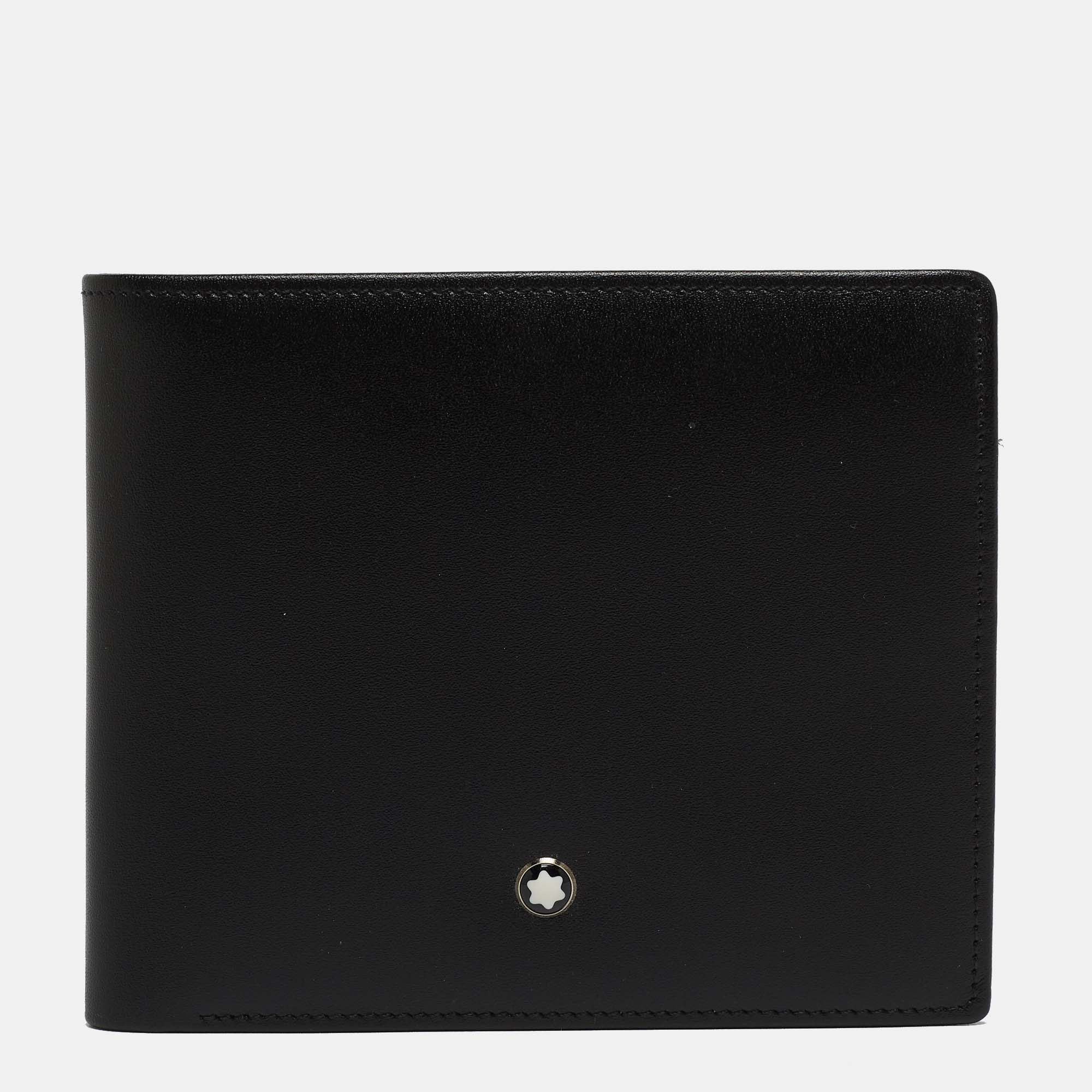 Pre Owned Montblanc Black Leather Meisterstuck View Pocket 11CC Bifold Wallet