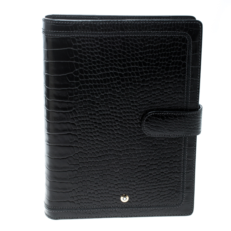 Pre Owned Montblanc Black Croc Embossed Medium Organiser 