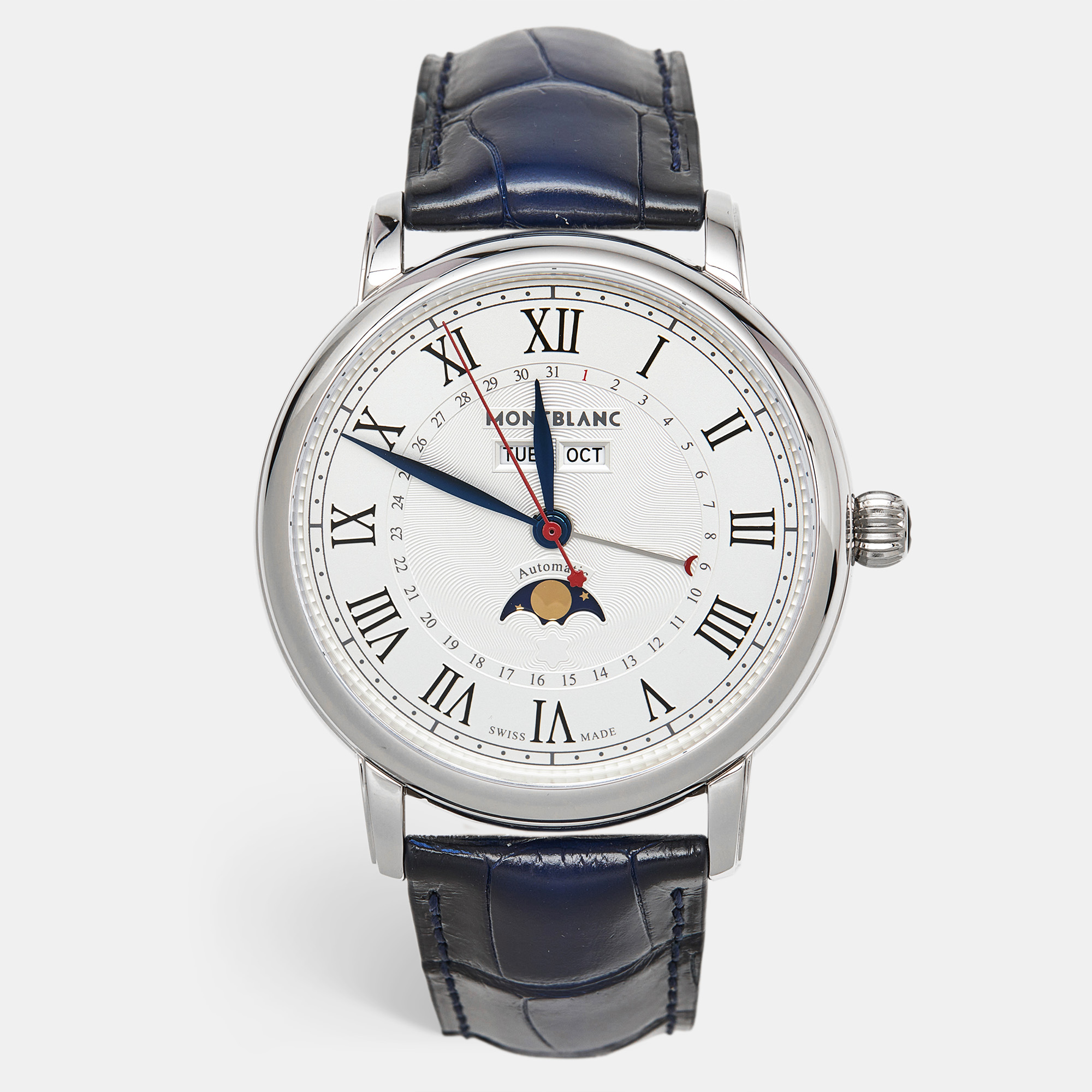 

Montblanc Star Legacy Full Calendar M129178 Silver Dial Stainless Steel Alligator Leather Men's Wristwatch, Blue