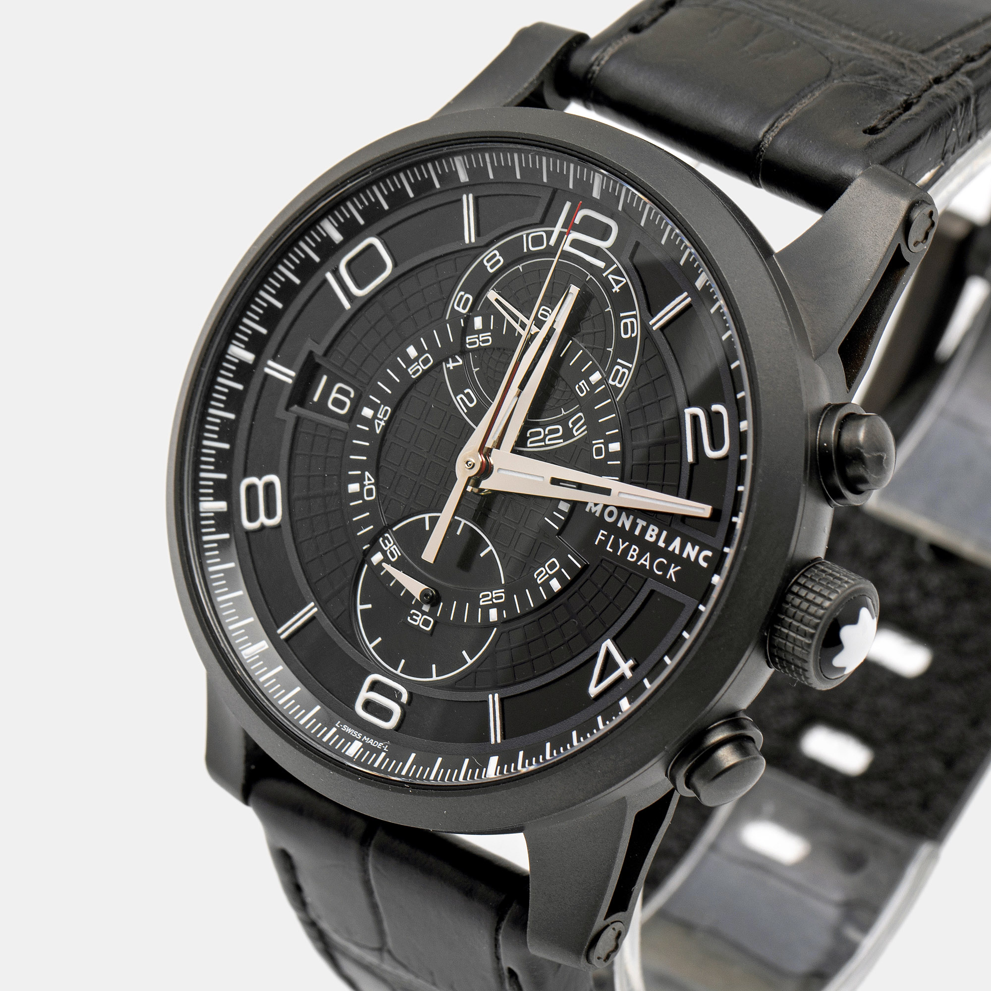 

Montblanc Black PVD Coated Titanium Leather Timewalker Twinfly
