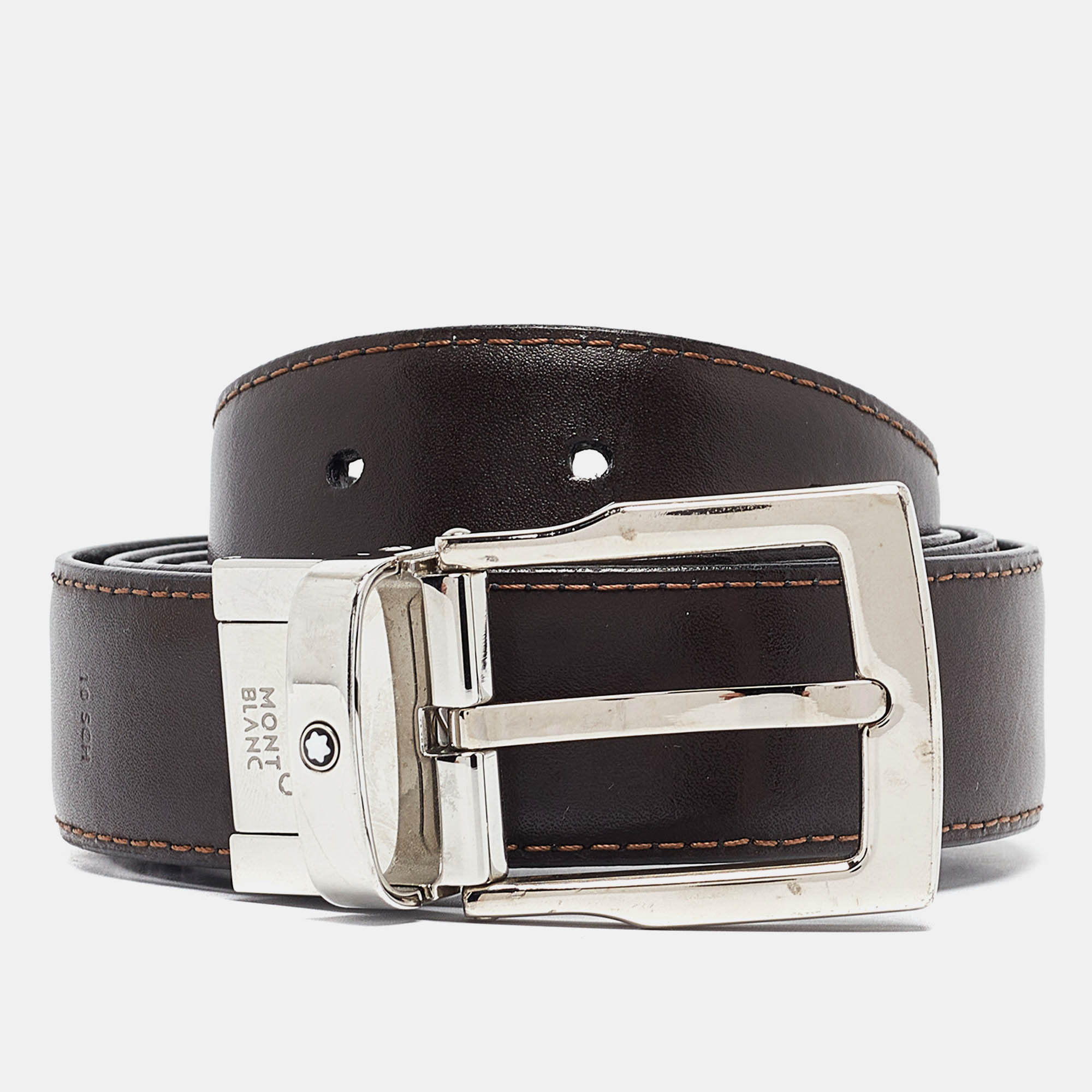 

Montblanc Dark Brown/Black Leather Cut to Size Buckle Belt