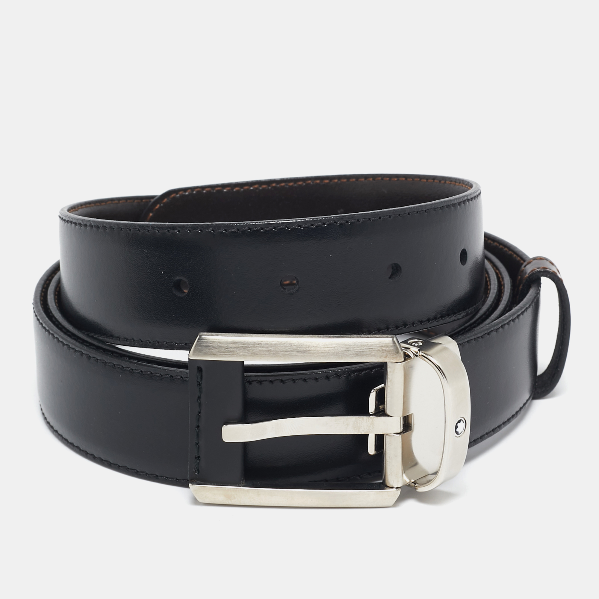 

Montblanc Black/Brown Leather Cut to Size Reversible Buckle Belt