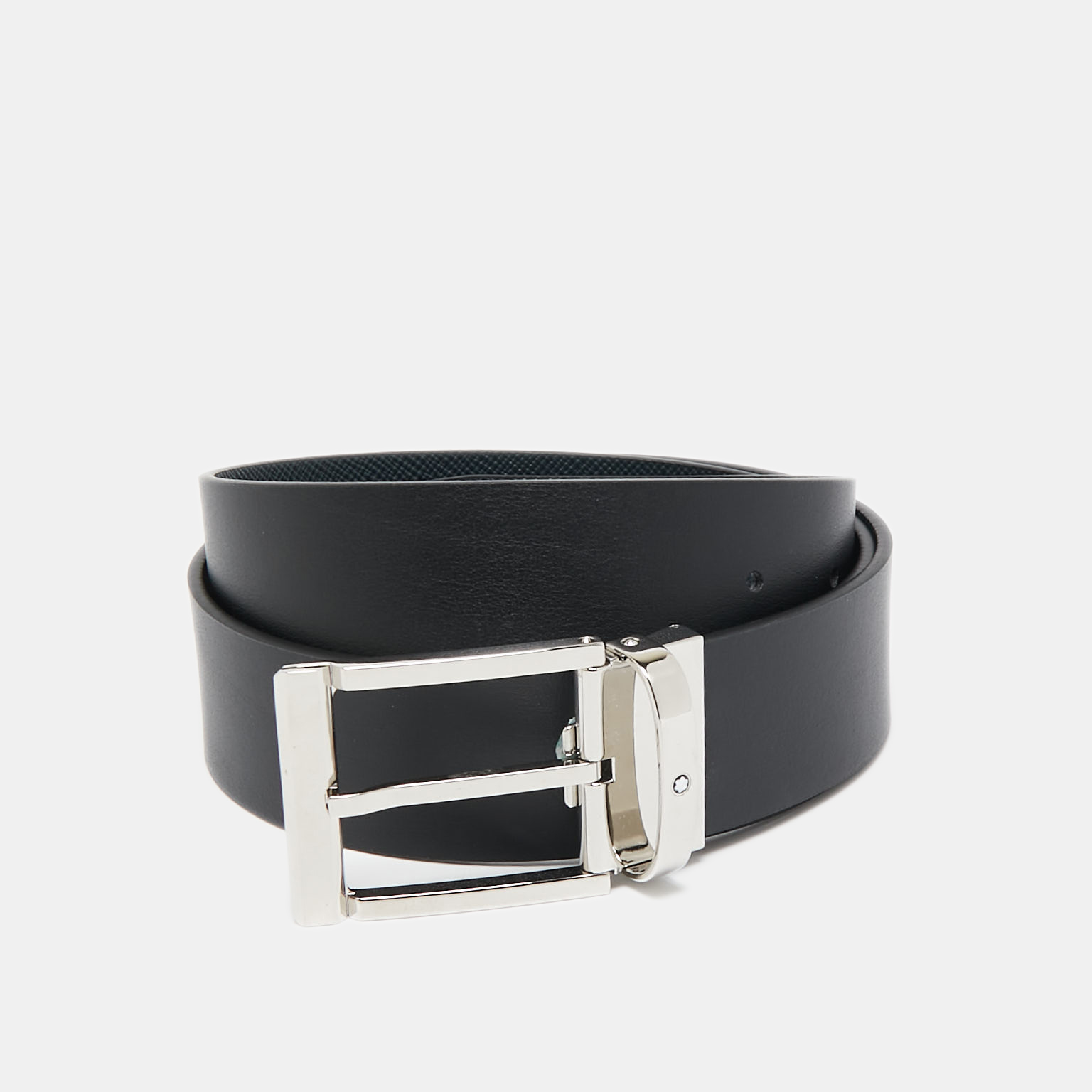 

Montblanc Navy Blue/Black Leather Reversible Cut to Size Belt