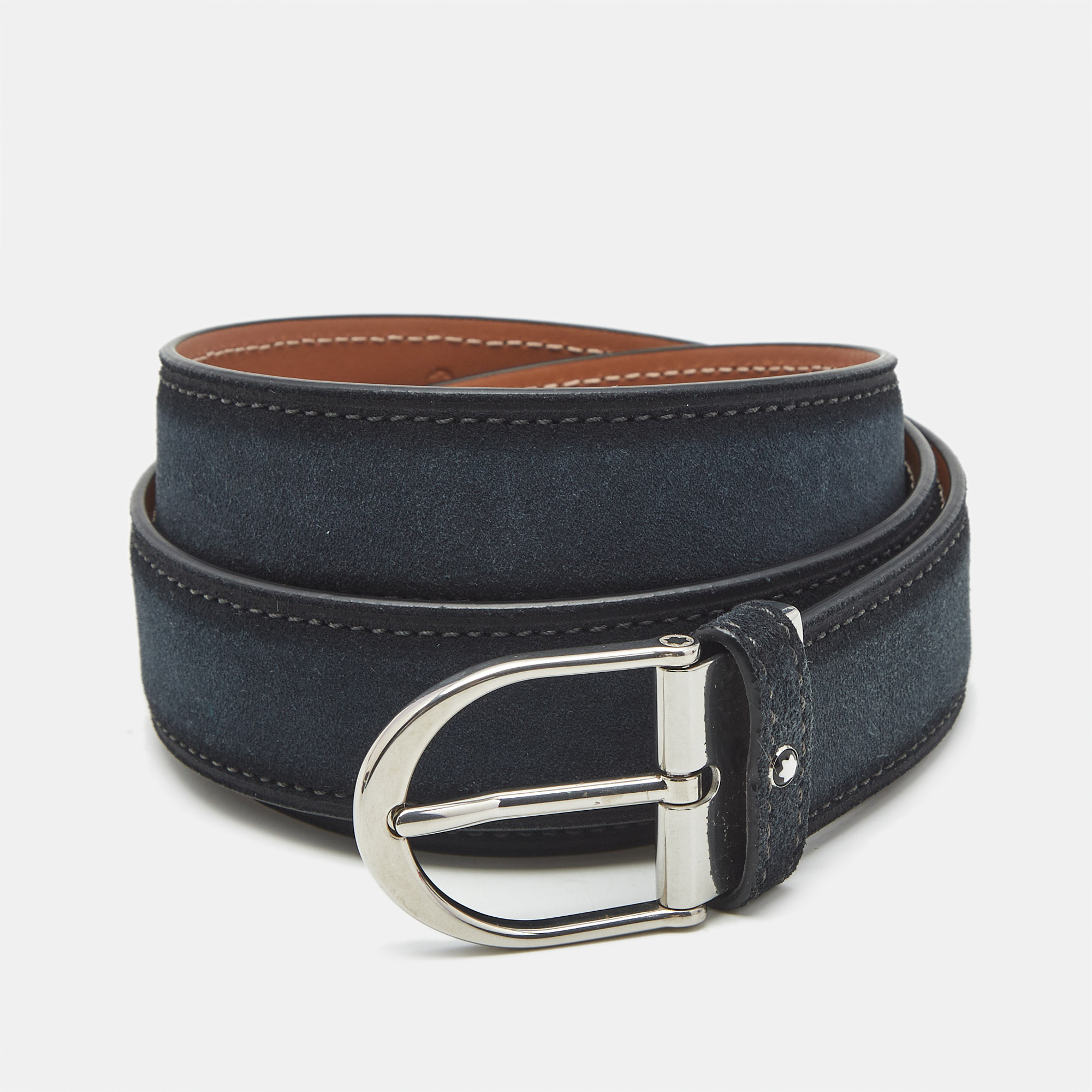 

Montblanc Ombre Navy Blue Suede Horseshoe Buckle Cut to Size Belt