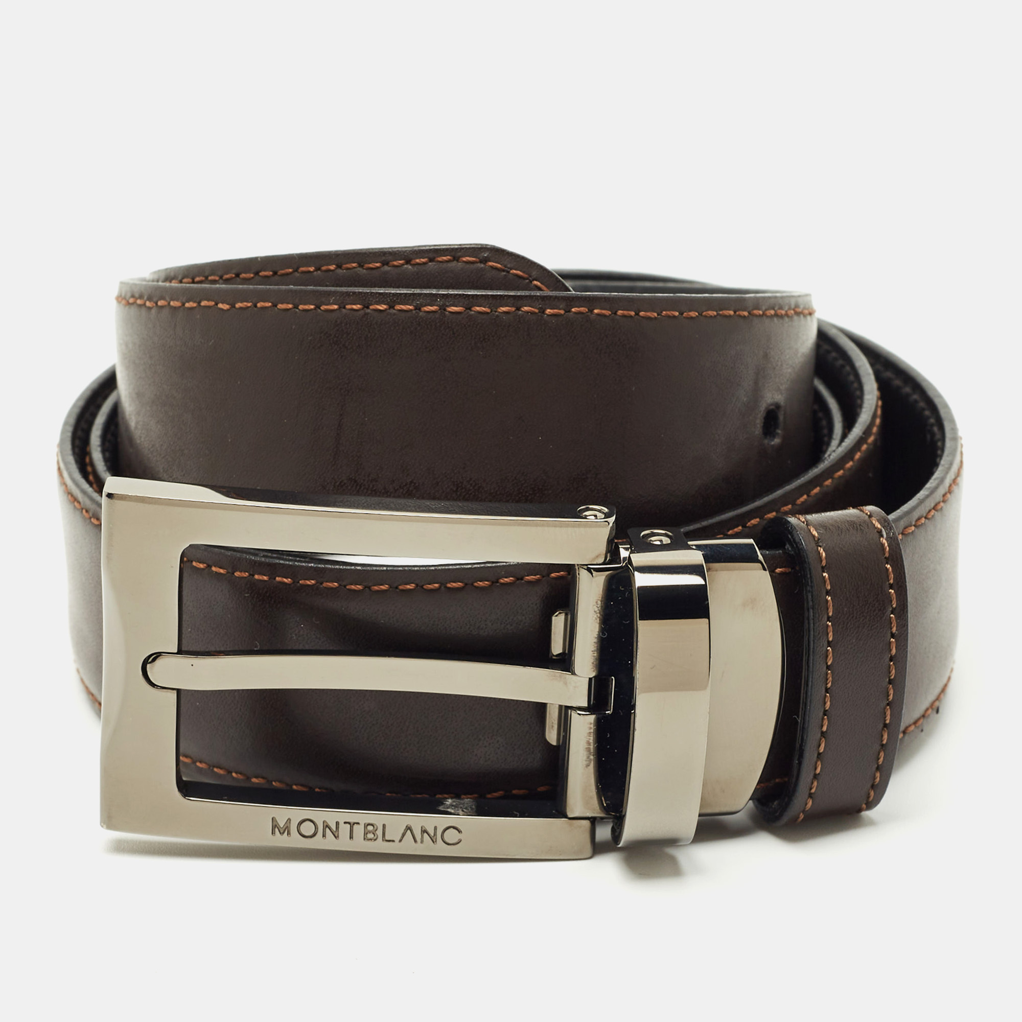 

Montblanc Brown/Black Leather Reversible Cut to Size Belt