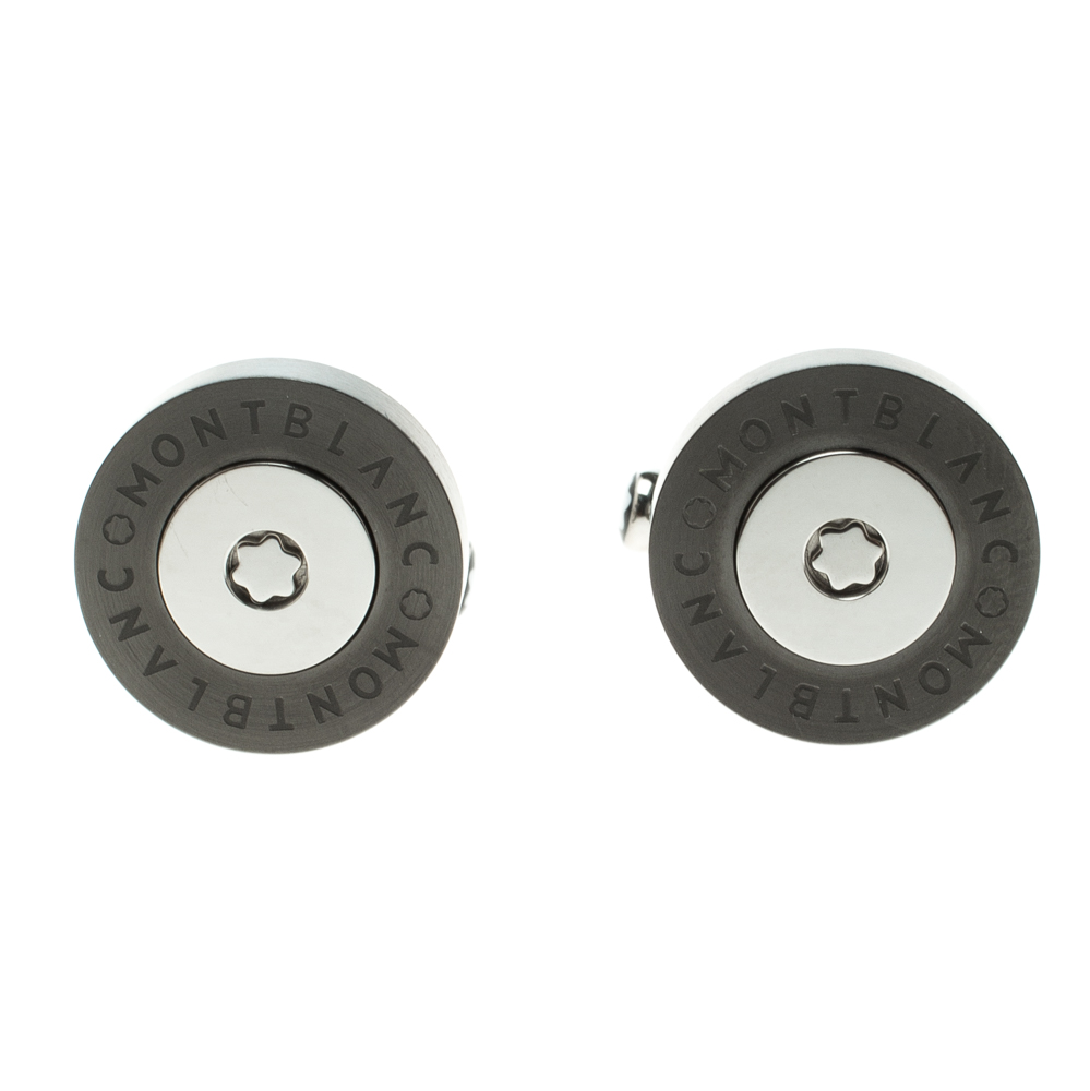 Pre Owned Montblanc Circular Disc Stainless Steel & Grey PVD Coated Cufflinks