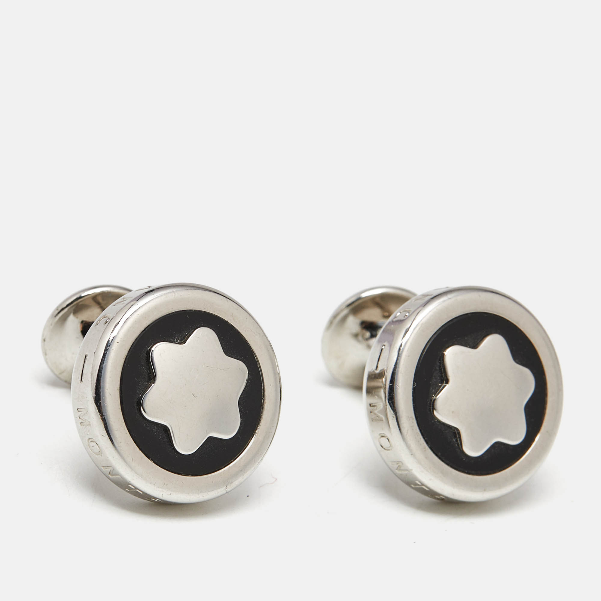 

Montblanc Star Black Inlay Silver Tone Round Cufflinks
