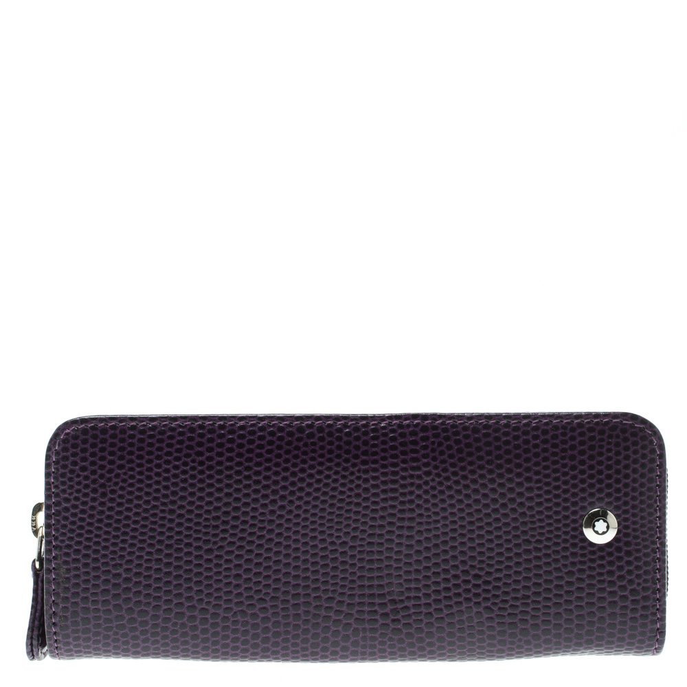 Pre Owned Montblanc Purple Lizard Embossed Leather 2 Pen Pouch