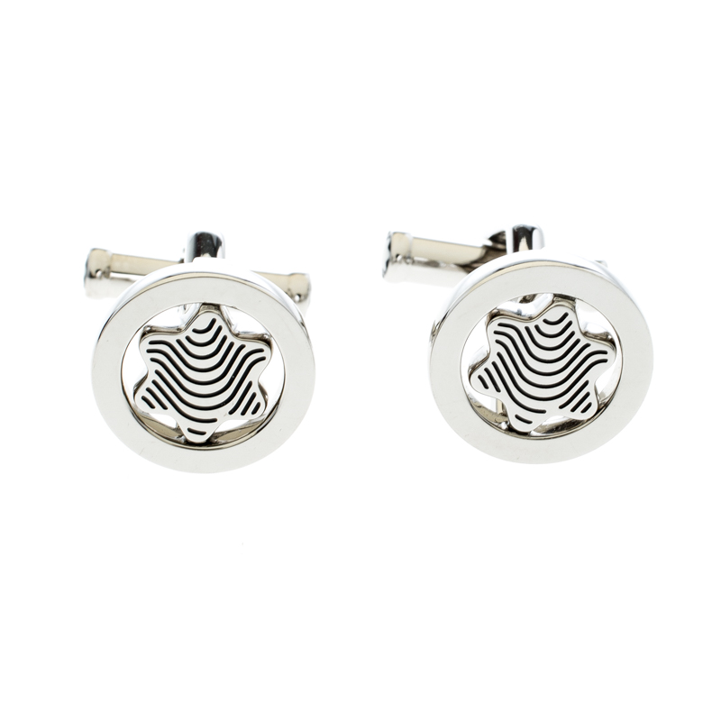 Pre Owned Montblanc Heritage Enamel Stainless Steel Round Cufflinks