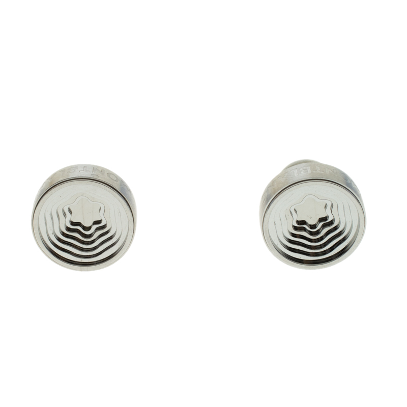 Pre Owned Montblanc Heritage Concentric Star Engraved Stainless Steel Round Cufflinks