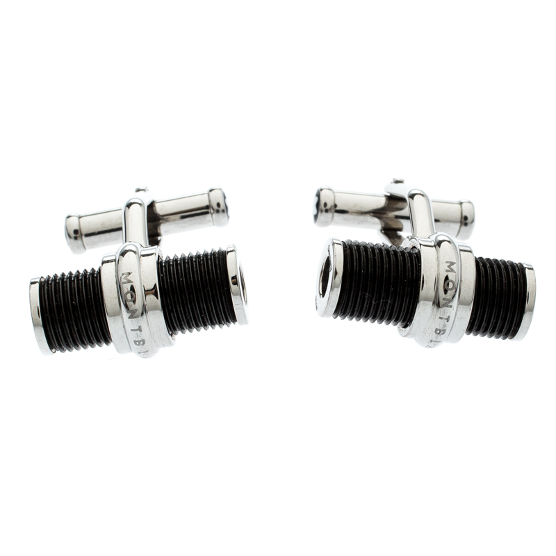 Pre Owned Montblanc Black Stainless Steel Resin Cufflinks