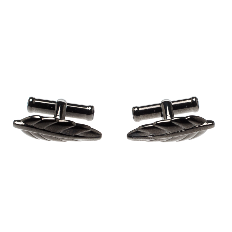 Pre Owned Montblanc D. Defoe PVD Coated Stainless Steel Leaf Cufflinks
