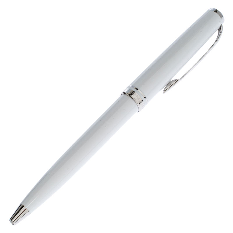 Pre Owned Montblanc White Lacquer Platinum Finish Ballpoint Pen