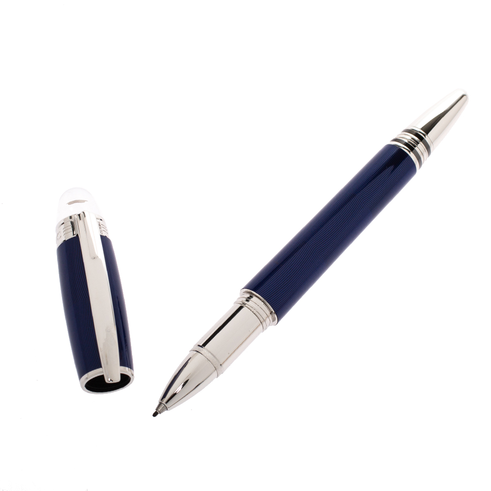 قلم مون بلان StarWalker خط رفيع معدن لون فضي أزرق 