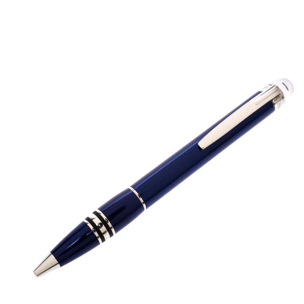 Pre Owned Montblanc StarWalker Cool Blue Resin Silver Tone Metal Ballpoint Pen