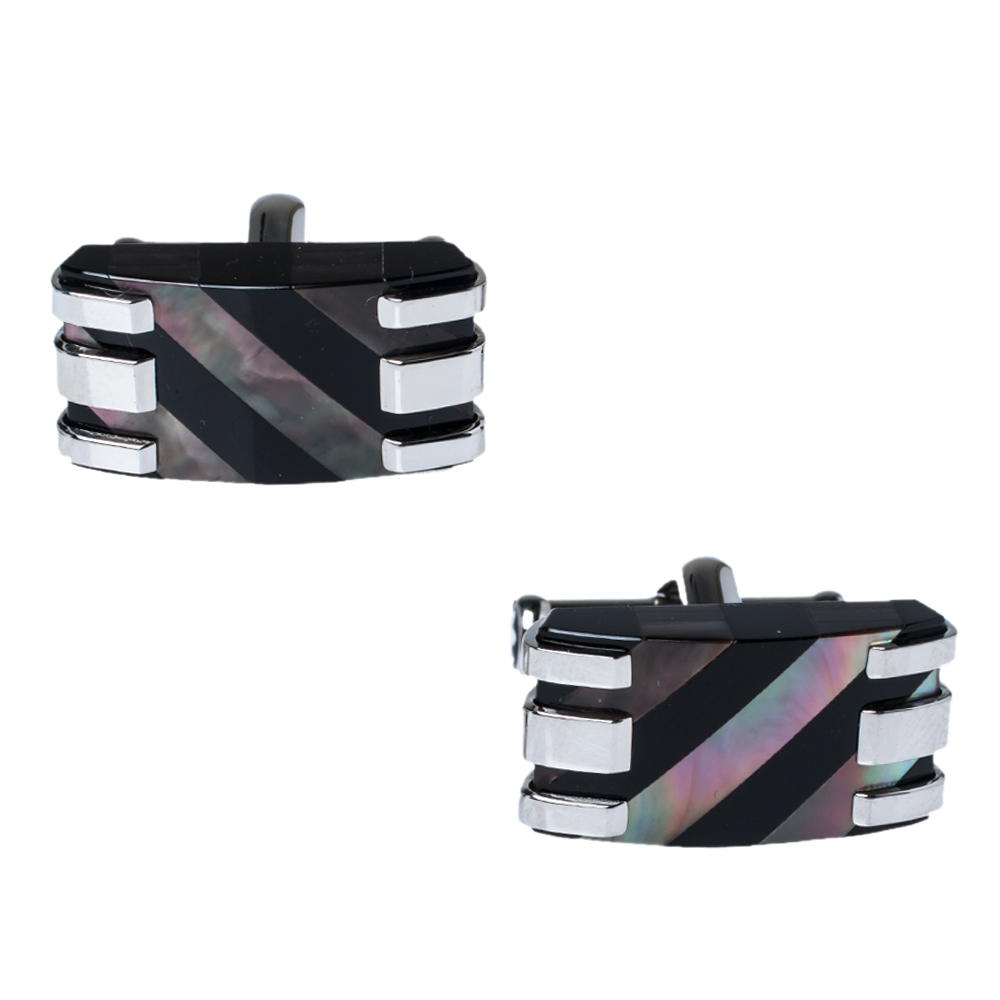 

Montblanc Stripes Mother of pearl & Onyx Stainless Steel Rectangular Cufflinks, Multicolor