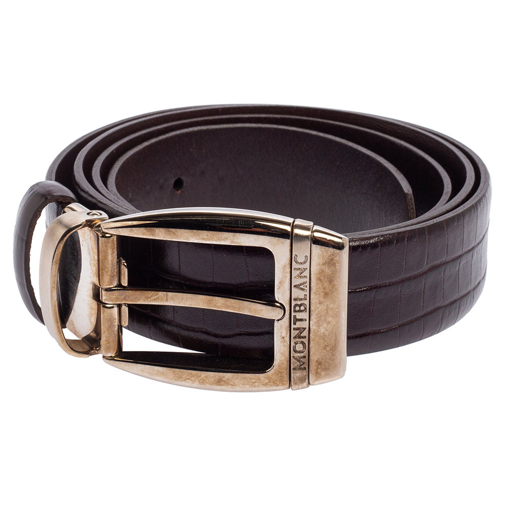 

Montblanc Chocolate Brown Croc Embossed Leather Buckle Belt