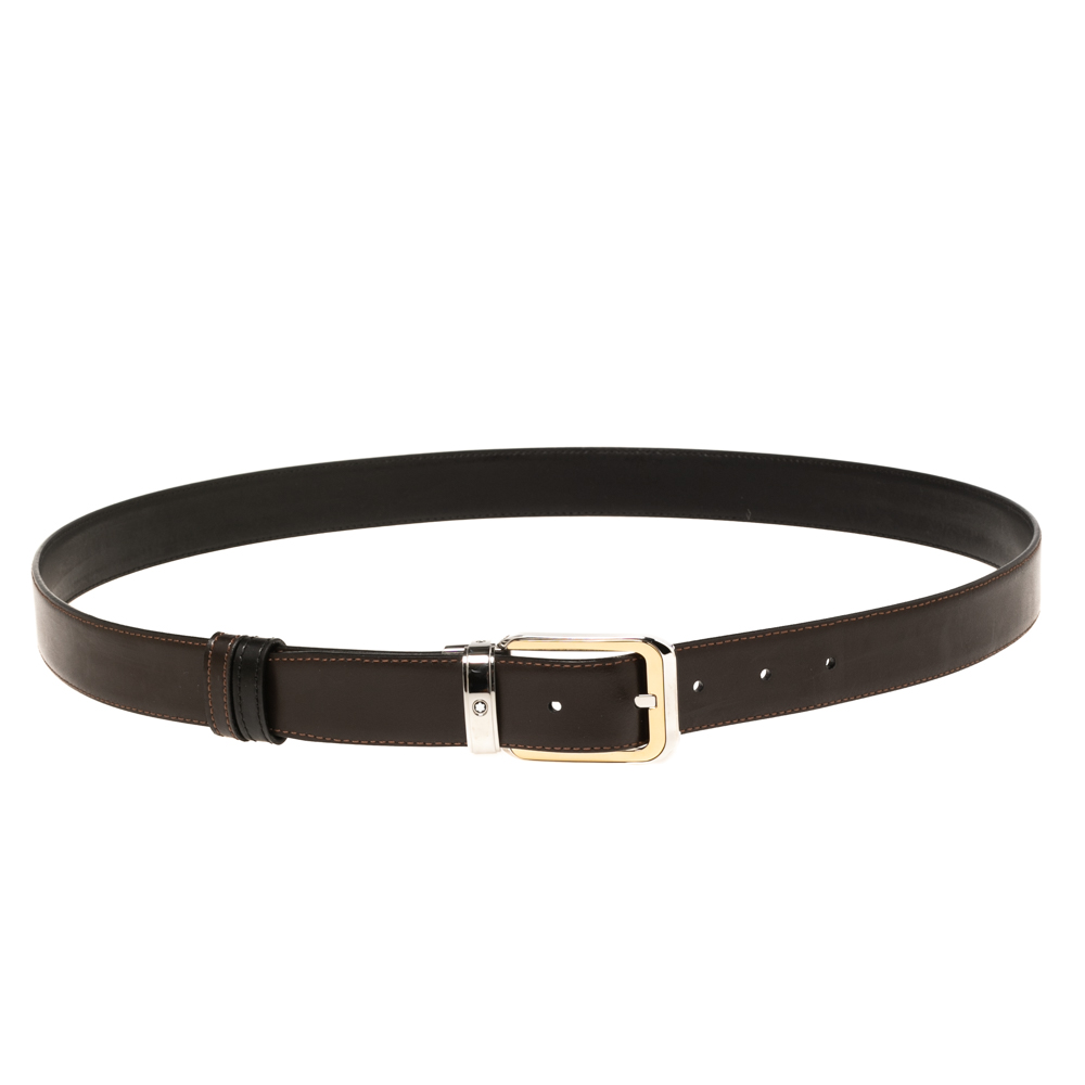 

Montblanc Brown/Black Leather Classic Line Buckle Reversible Belt