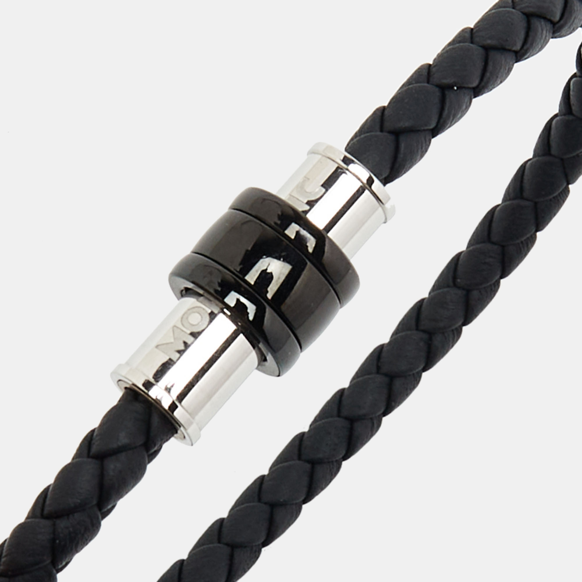 

Montblanc Black Woven Leather Three Ring Bracelet