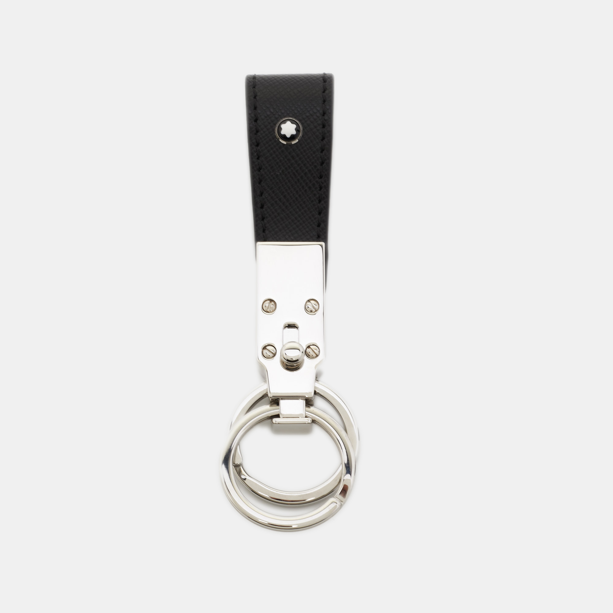Pre-owned Montblanc Sartorial Loop 2 Ring Key Fob In Black | ModeSens