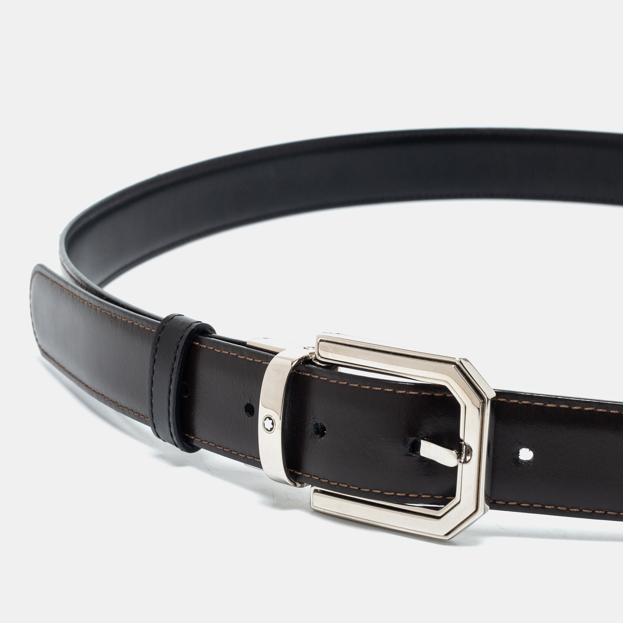 

Montblanc Brown/Black Leather Cut to Size Reversible Buckle Belt