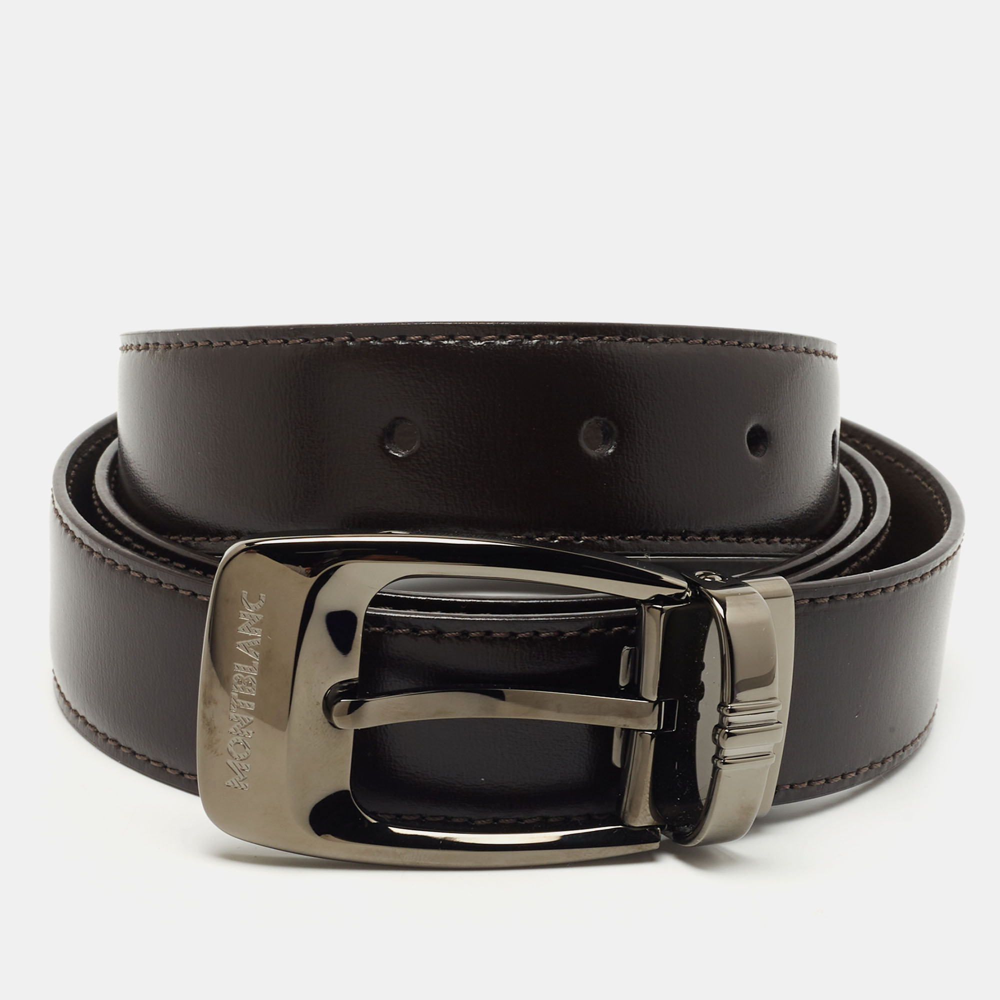 Pre Owned Montblanc Dark Brown Leather Buckle Belt 110CM