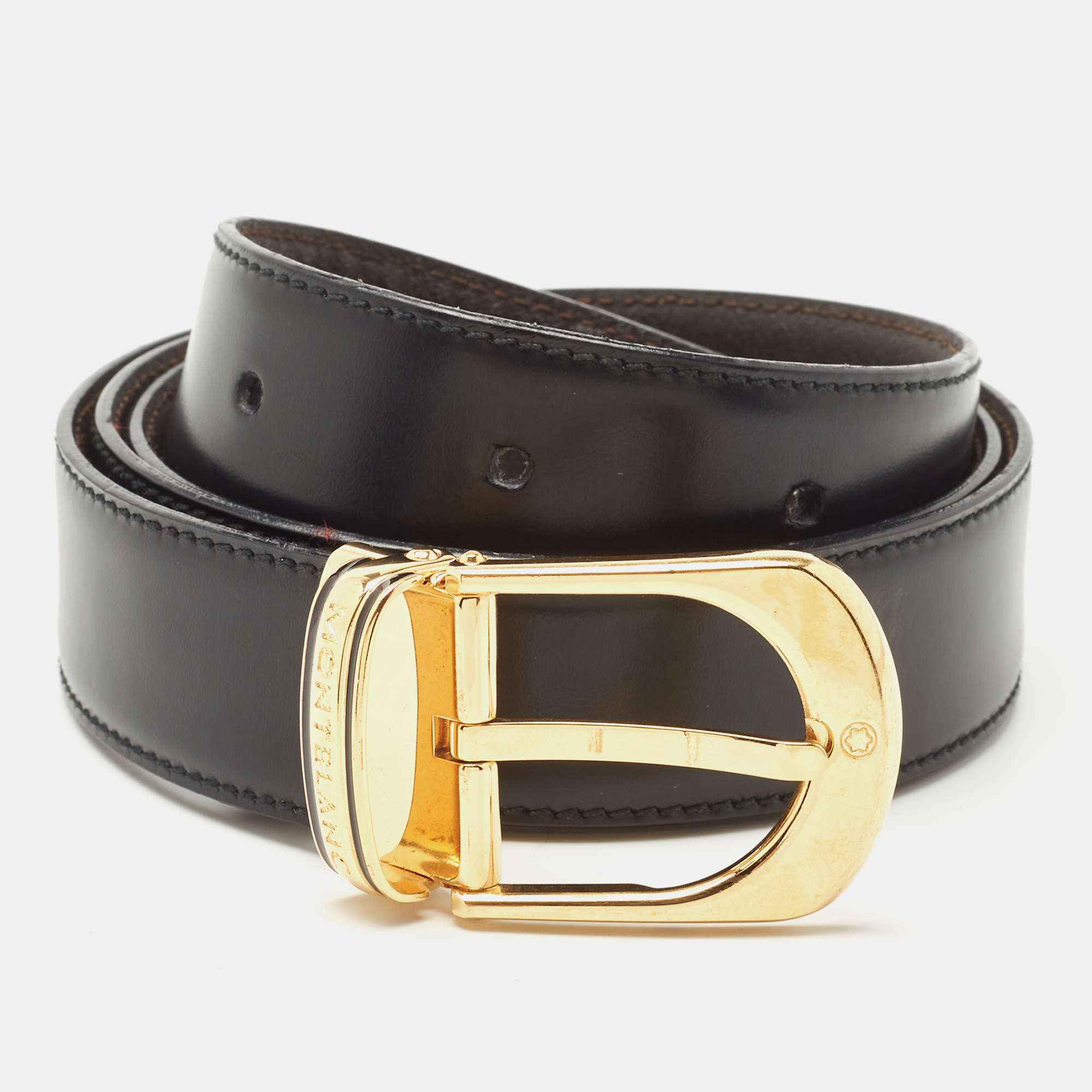 Pre-owned Montblanc Black/brown Leather Buckle Belt 95cm