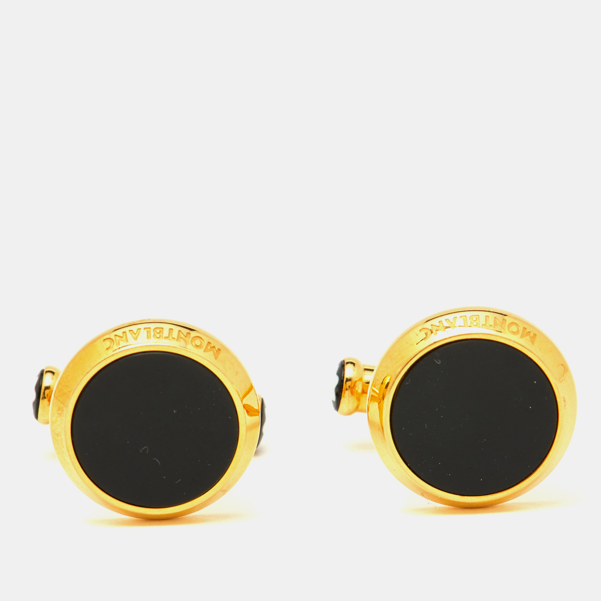 Pre-owned Montblanc Meisterstuck Onyx Gold Tone Cufflinks
