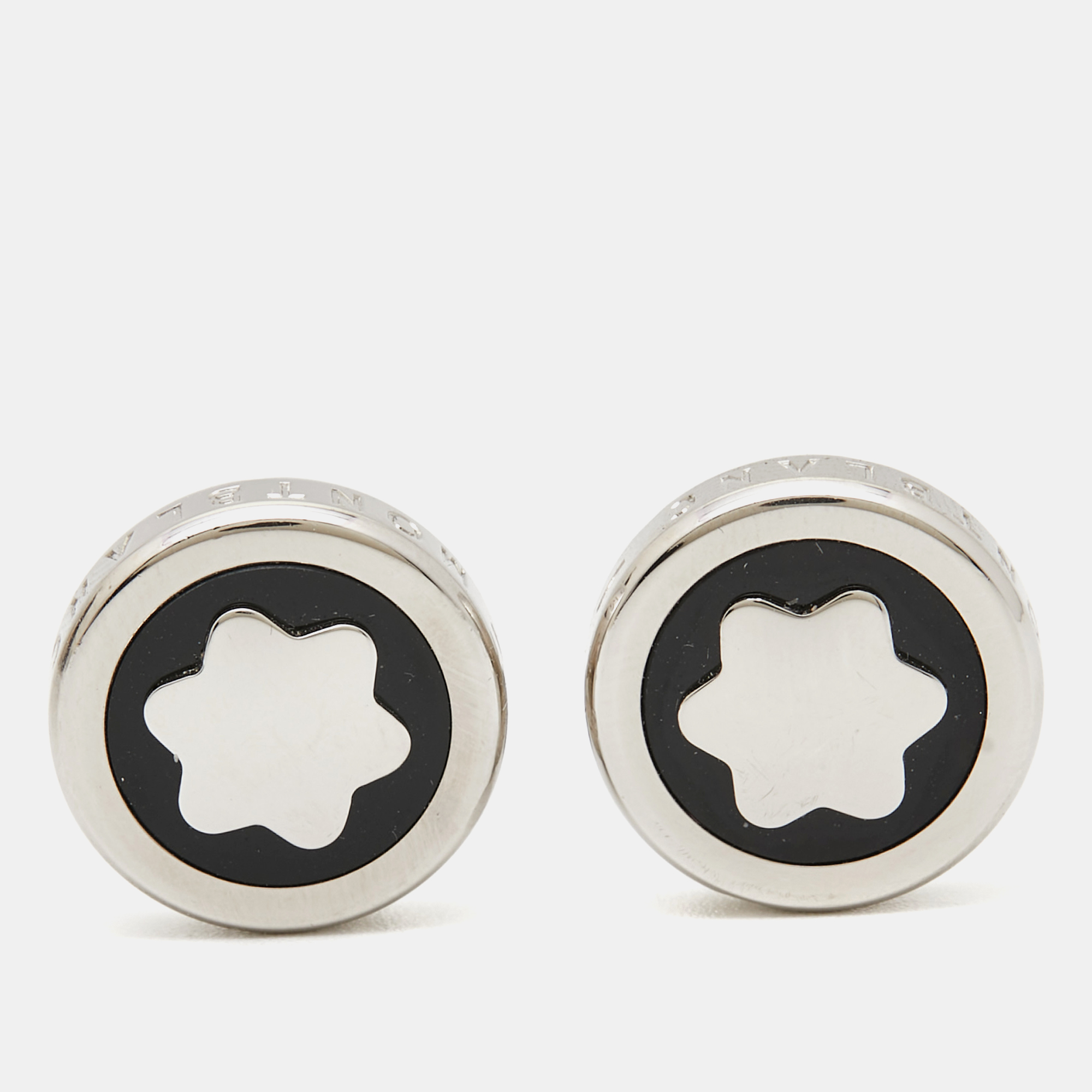 Pre-owned Montblanc Star Onyx Silver Tone Cufflinks