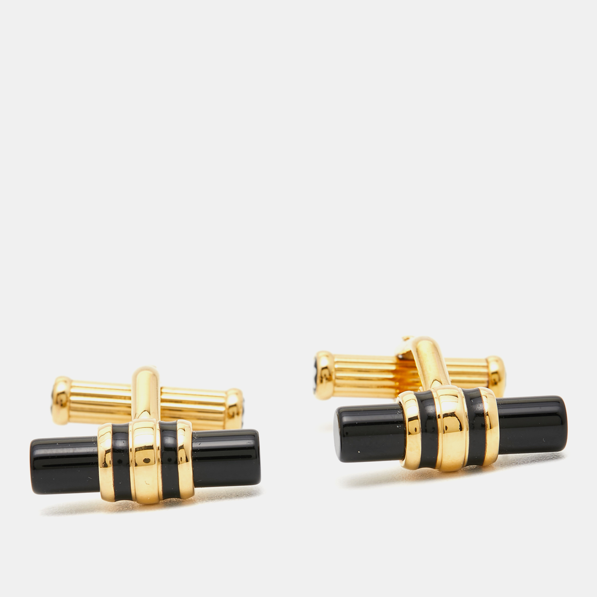 Pre-owned Montblanc Iconic Bar Onyx Gold Tone Cufflinks