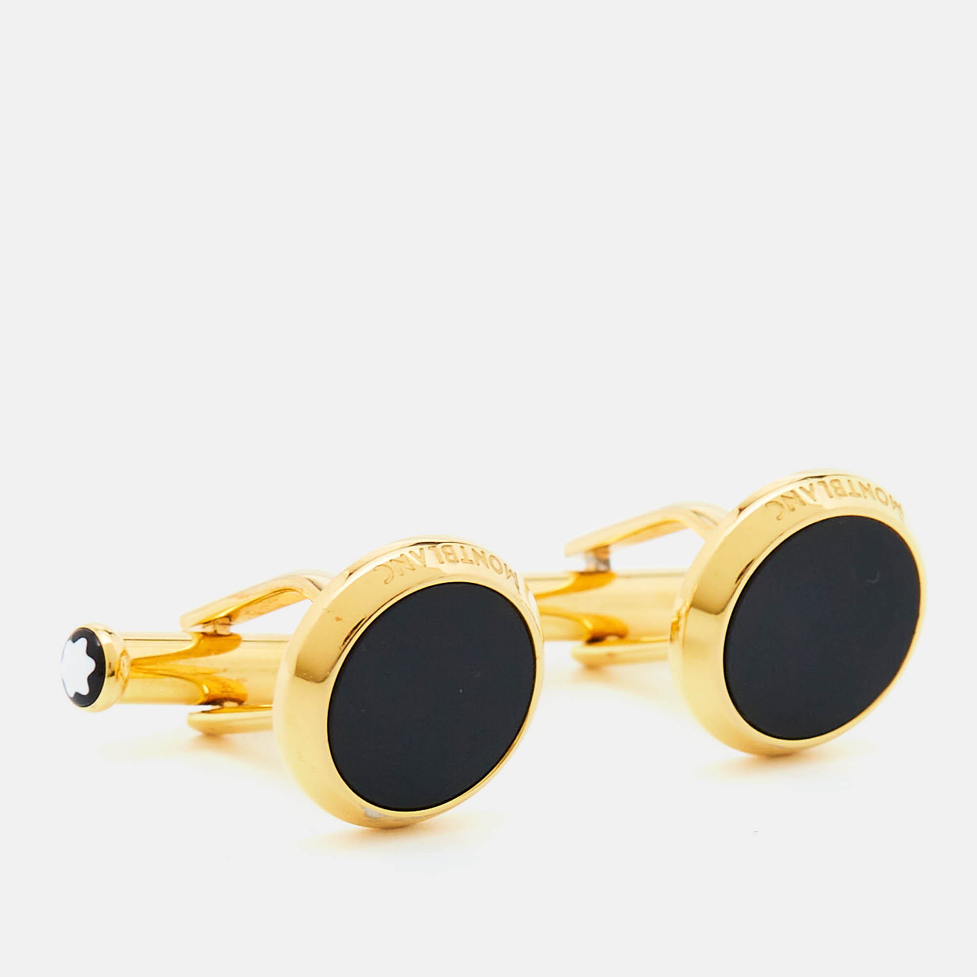 

Montblanc Meisterstück Gold Tone Black Onyx Round Cufflinks